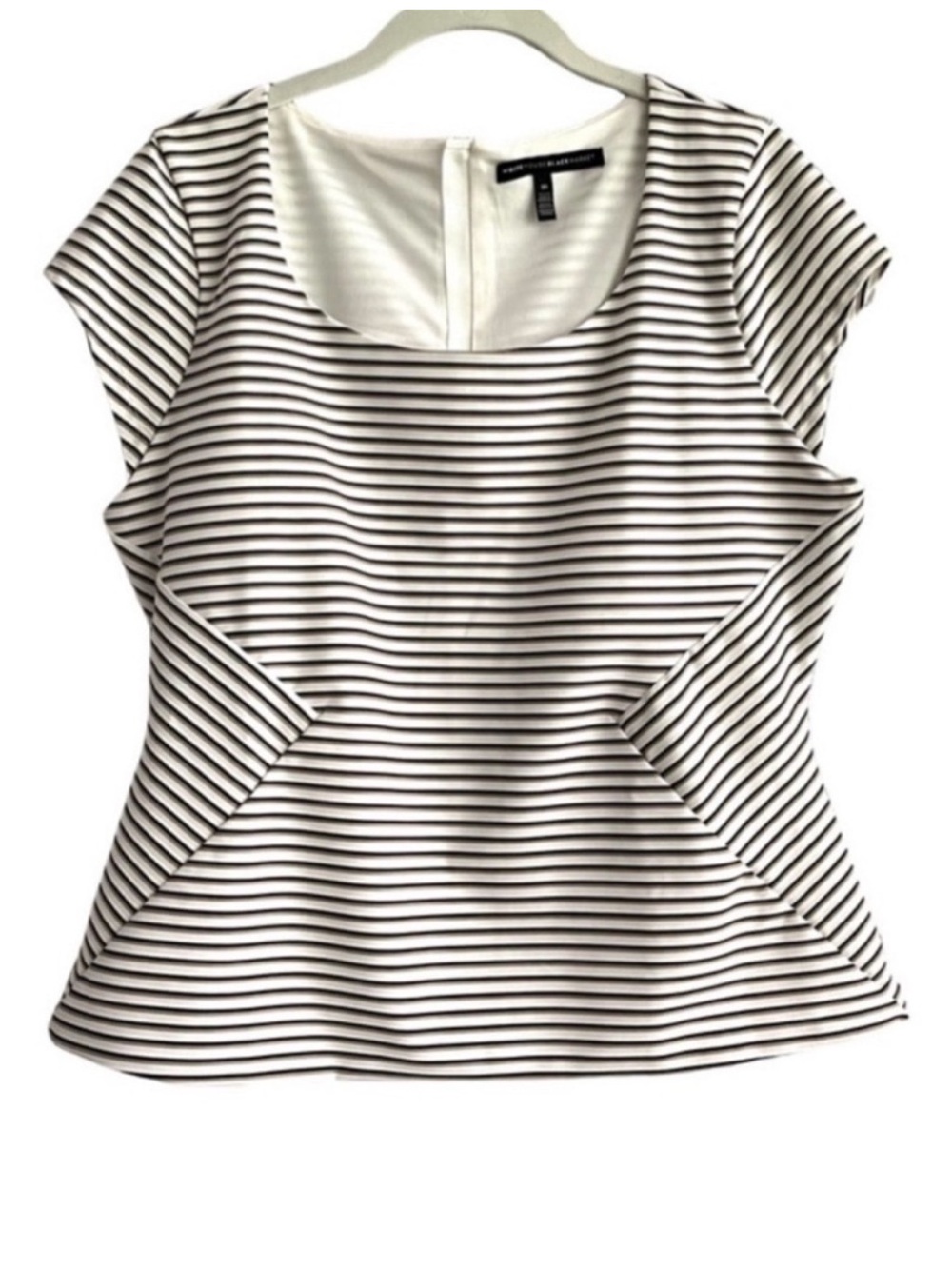 WHBM Tailored Suiting Blouse Cap Sleeve Scoop Neck Ecru White Black Tan Size 10